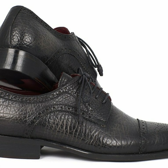 Paul Parkman Black Aged Leather Captoe Derby Shoes main image 3